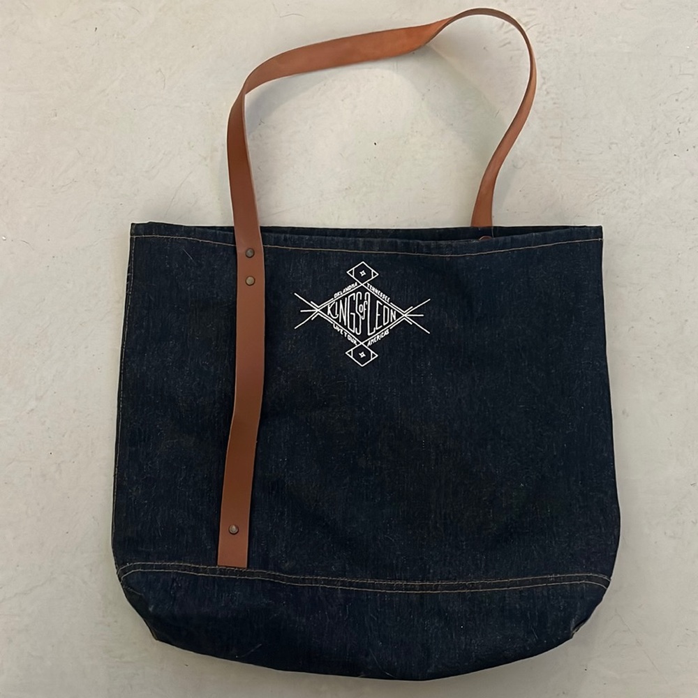 Kings of Leon Mechanical Bull tour VIP tote bag denim w/leather strap